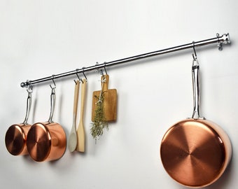 Chunky Commercial Chrome Pot and Pan Rail - Organiseur de casseroles - Rangement de cuisine - Support de rangement d'ustensiles - Cuivre