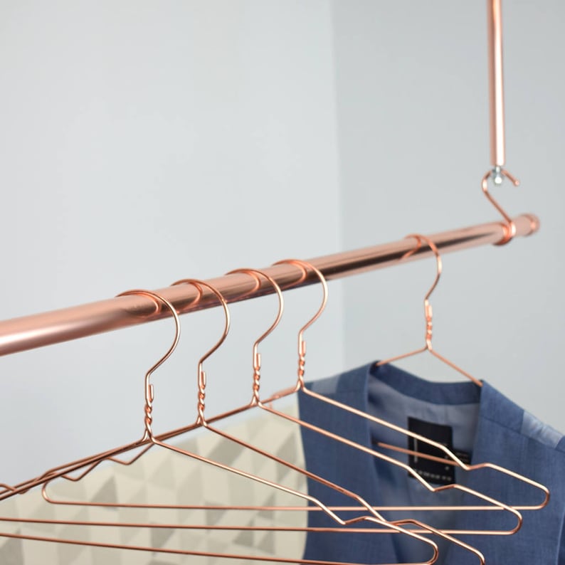 Hanging Copper Clothes Rail, Clothes Rack, Hanging Rail, Copper Rails, Wardrobe Storage, Clothing Organiser, Ceiling Rack image 2