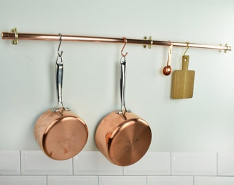 Chunky Commercial Copper Pot And Pan Rail-Pan Organiser-Kitchen Storage-Utensil Storage Holder-Copper Hanging Rail