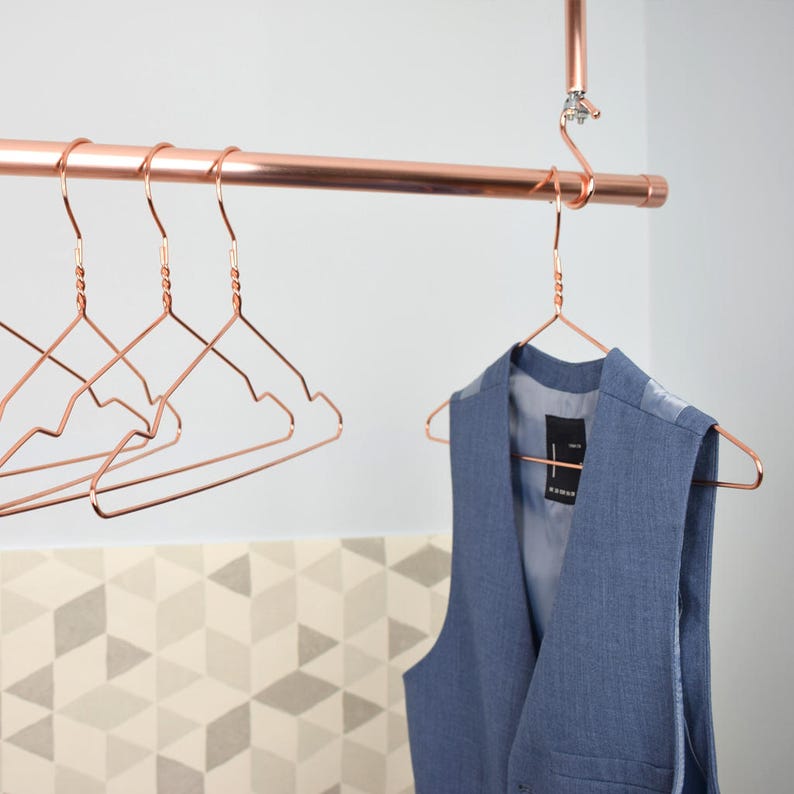 Hanging Copper Clothes Rail, Clothes Rack, Hanging Rail, Copper Rails, Wardrobe Storage, Clothing Organiser, Ceiling Rack image 3