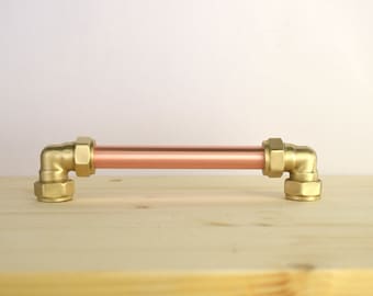 Copper and Brass Pull Handle - drawer pulls - kitchen cabinet hardware - door handles