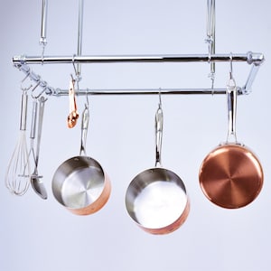 Chrome Ceiling Pot and Pan Rack, Various Sizes Available-pan storage-pan racks-pot and pan rack-kitchen storage-kitchen pan hangers