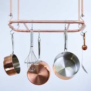 Curved Copper Ceiling Pot and Pan Rack