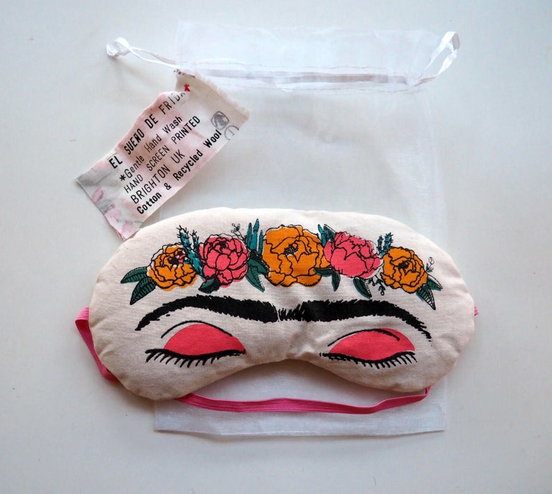 Frida Sleep Mask, Handmade Eye Mask, Eye Pillow, Frida Kahlo Gift 'El Sueno de Frida' Sleeping Frida Feminist Present. image 1