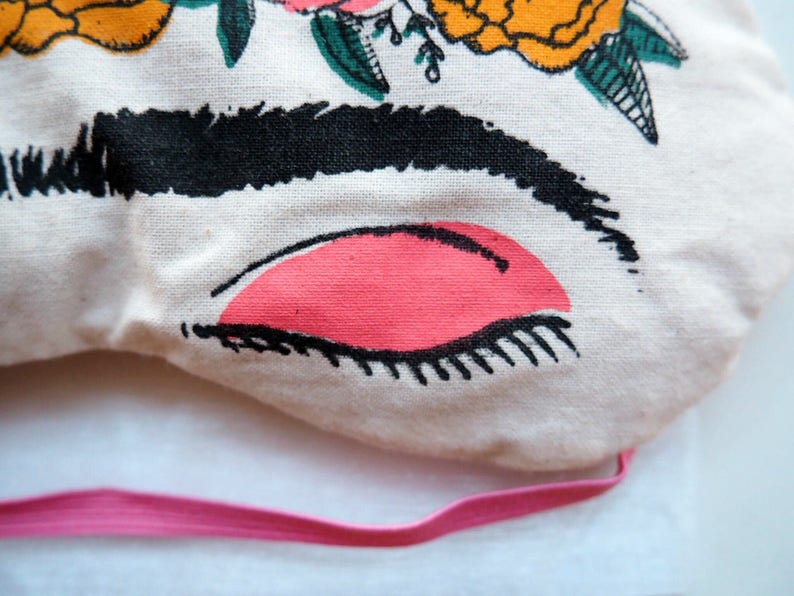 Frida Sleep Mask, Handmade Eye Mask, Eye Pillow, Frida Kahlo Gift 'El Sueno de Frida' Sleeping Frida Feminist Present. image 2