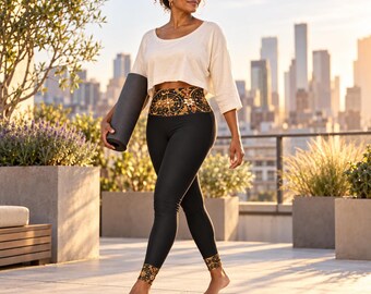 The Celestial Axis -Golden Mandala Waistband High Waisted Yoga Leggings