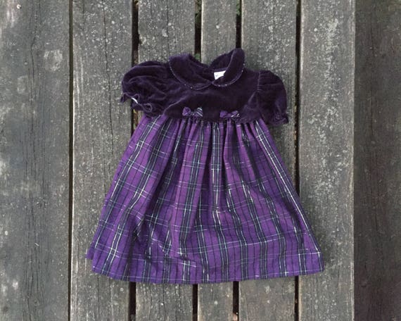 Girls Velvet Plaid Checkered Dress Baby Toddler Kids Christmas Wedding Holiday