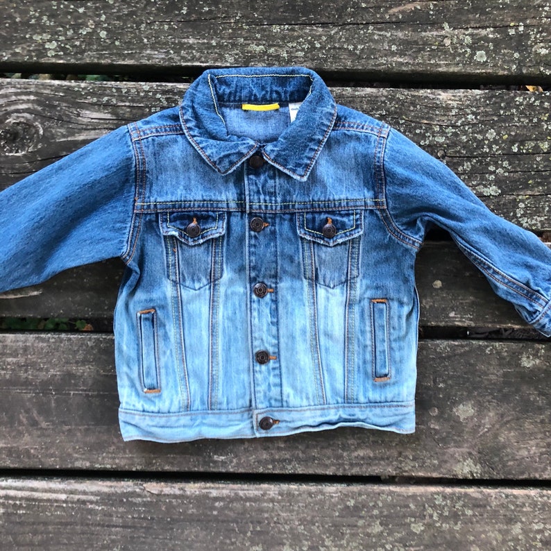 18 Months Jean Jacket Dip Dyed Long Sleeve Button up Distressed Demin Hipster Hippie Boho Toddler Kids Unisex Boys Upcycled