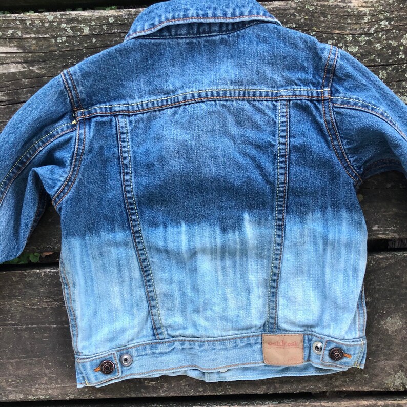 18 Months Jean Jacket Dip Dyed Long Sleeve Button up Distressed Demin Hipster Hippie Boho Toddler Kids Unisex Boys Upcycled