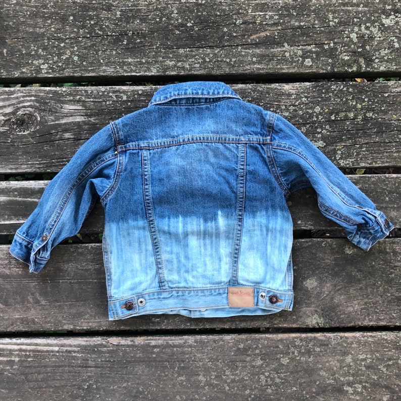 18 Months Jean Jacket Dip Dyed Long Sleeve Button up Distressed Demin Hipster Hippie Boho Toddler Kids Unisex Boys Upcycled