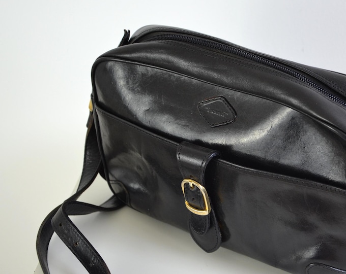 Vintage I Santi Italian Leather Messenger Bag Black Made in Italy