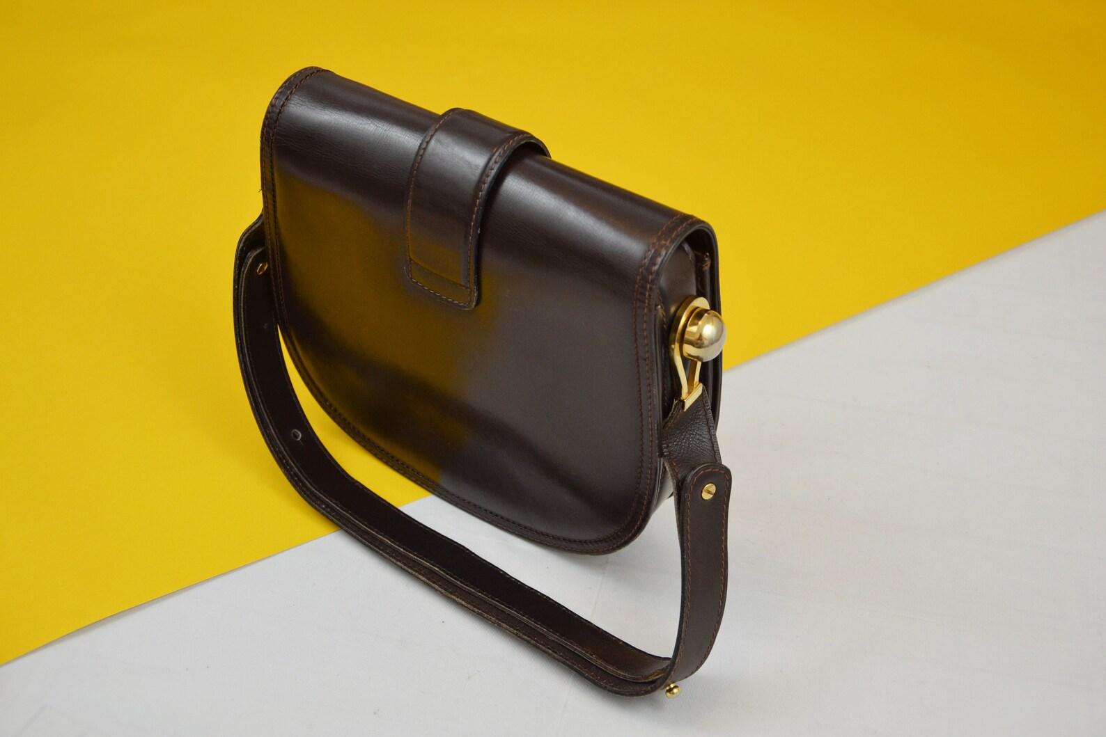 Vintage Soft Leather Saddle Bag Gold Dome Etsy