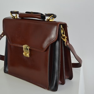 Vintage Leather Satchel Bag Brown Top Handle Utility Boxy Bag Organiser