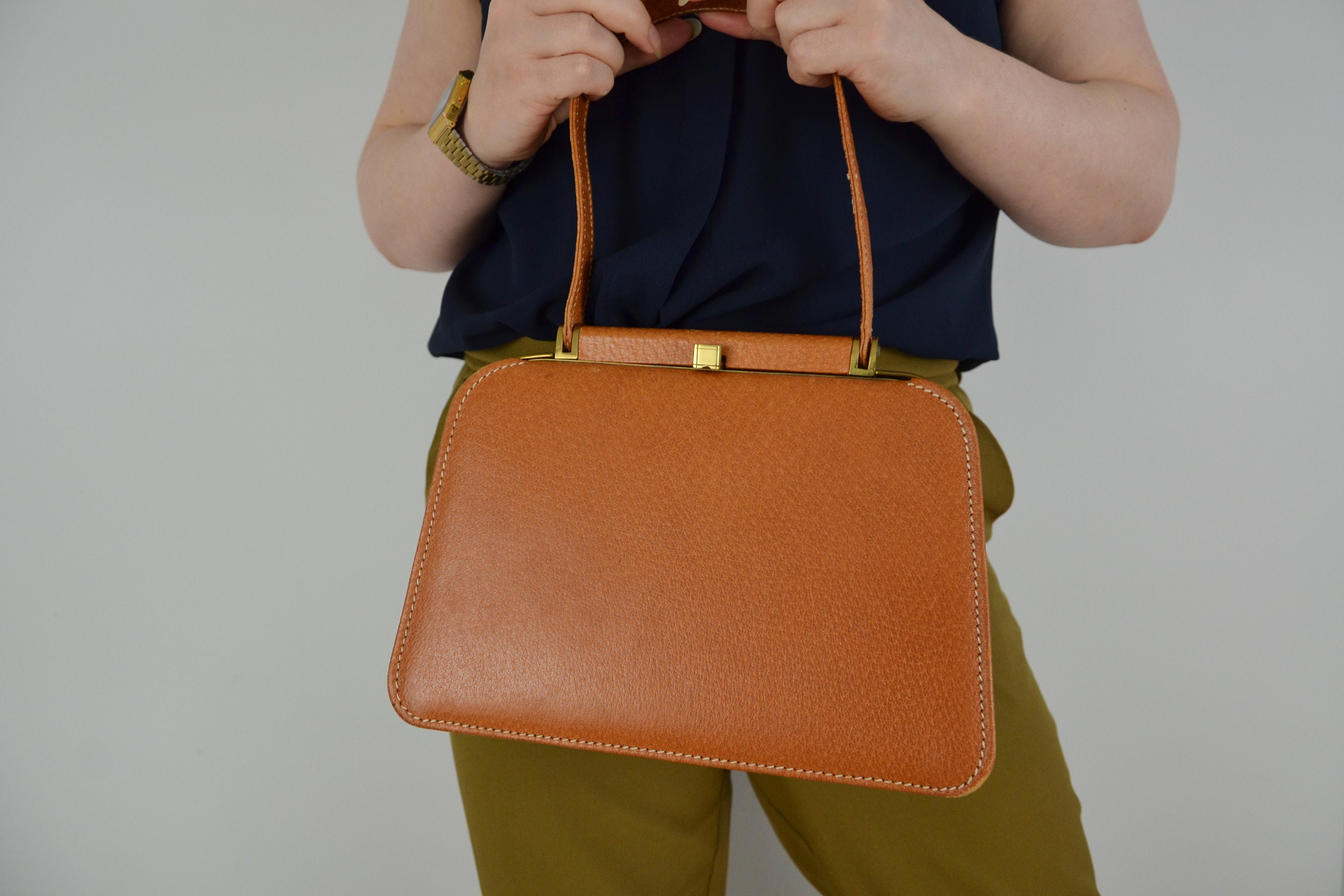 ヴィンテージ ジェーン シルトン レザー トップハンドルバッグ  