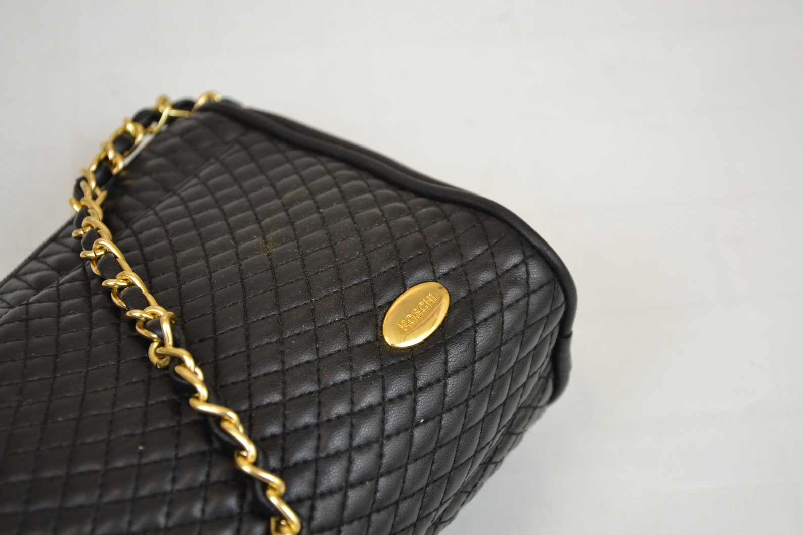 Vintage Koschi Quilted Shoulder Bag Gold Chain Strap Etsy