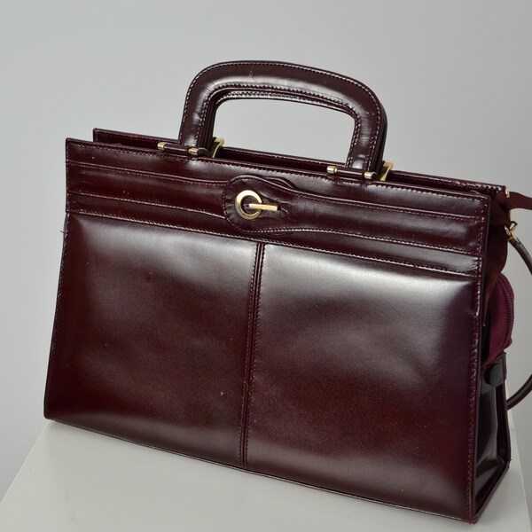 Vintage Eros English Leather Top Handle Bag Maroon Made in England