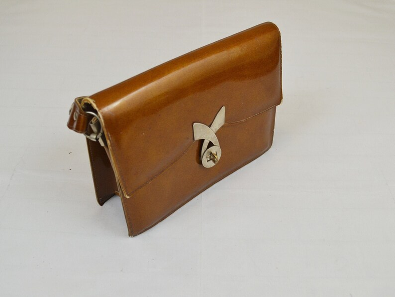Vintage Leather Framed Handbag Patent Glossy Twist lock