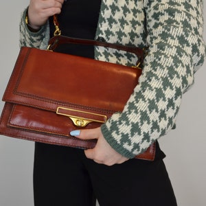 Vintage Leather Messenger Bag Oxblood Red Gold Twist Lock