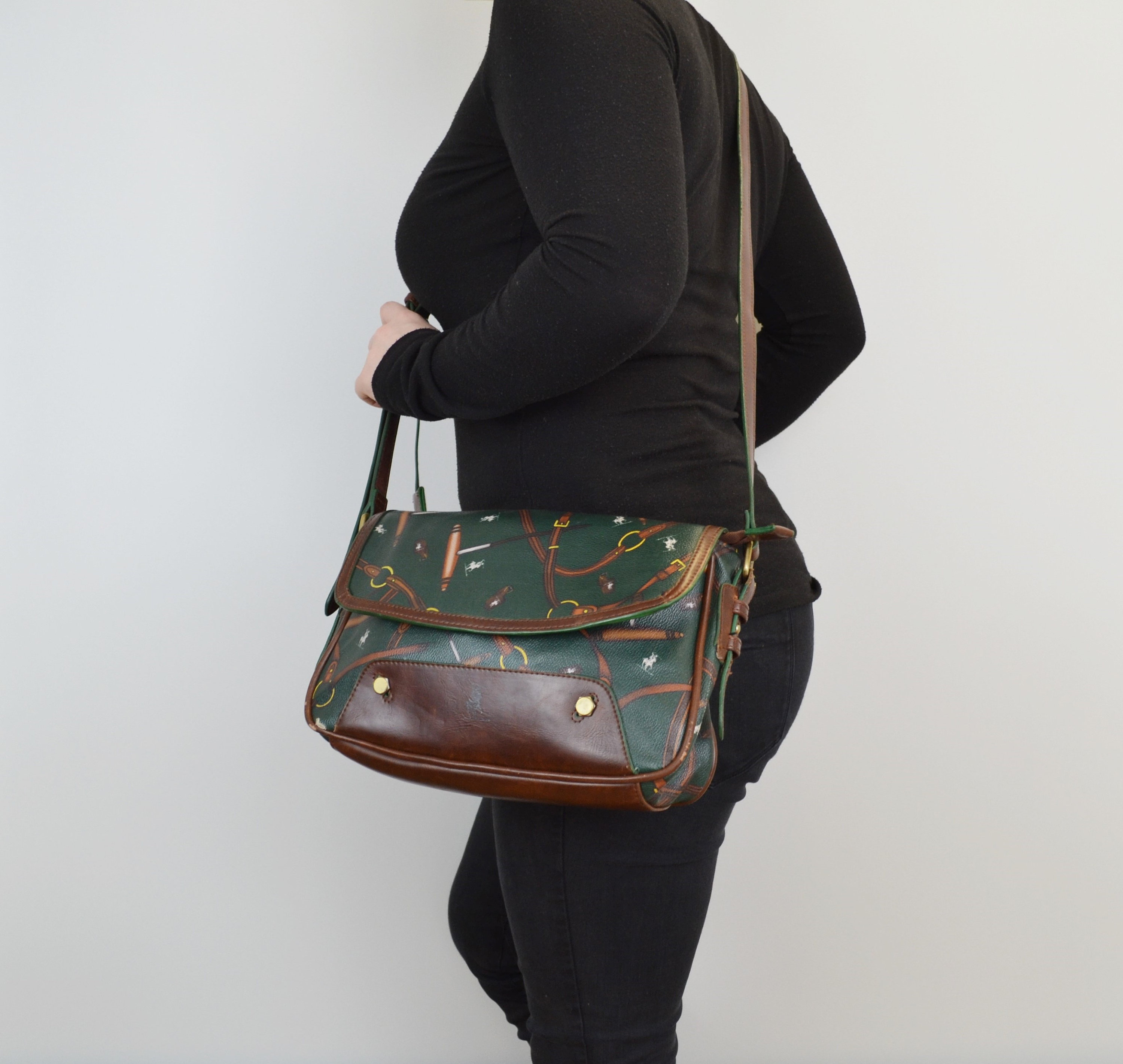 Vintage Harvey Miller Polo Club Messenger Bag Green Horsebit Etsy Espana