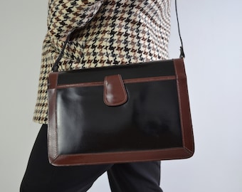 Bolso mensajero de cuero vintage con ribete marrón negro