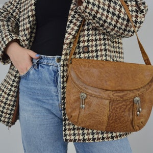 Vintage Leather Western Saddle Handbag Brown Silver Tassel