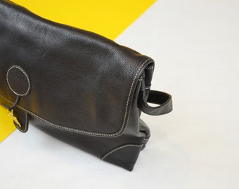 Vintage L Valentina Soft Leather Messenger Bag Black Slouch