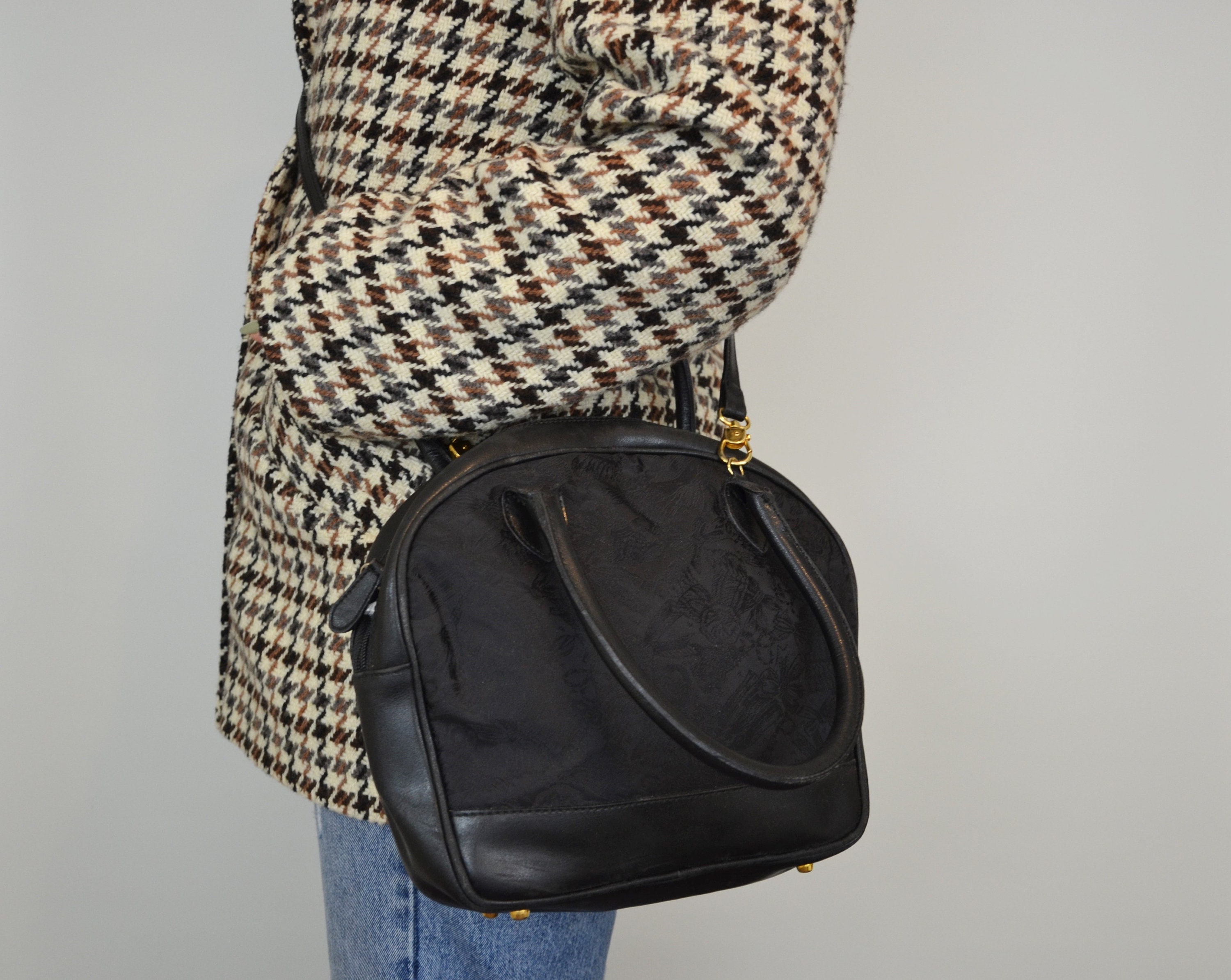 Vintage Diana De Silva Rounded Shoulder Bag Leather Trim 