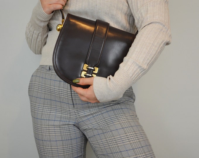 Vintage Soft Leather Saddle Bag Gold Dome Etsy UK