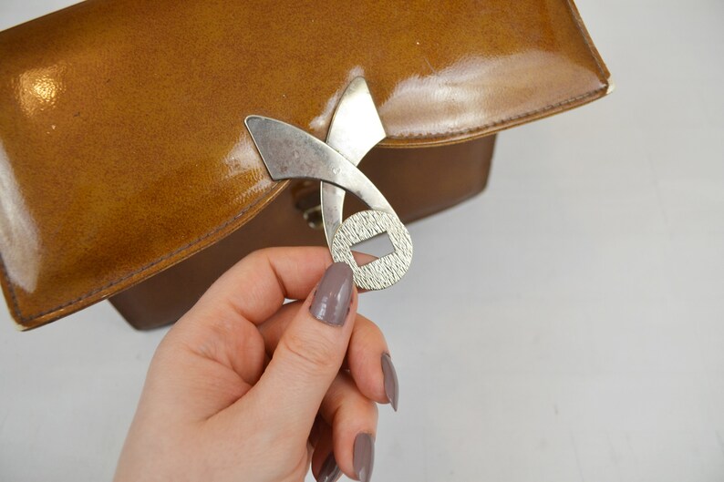 Vintage Leather Framed Handbag Patent Glossy Twist lock