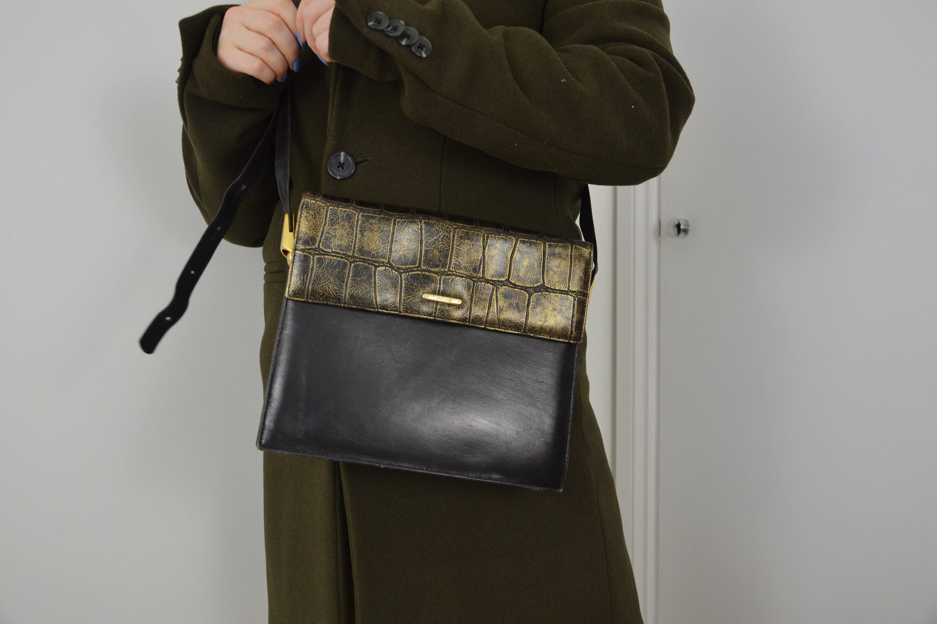 Sac Bandoulière Vintage Picard En Cuir Noir - Années 70 Authentique, Style Rétro Et Pratique