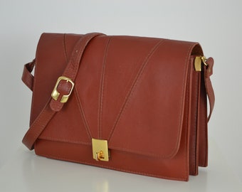 Sac messager vintage marron doré Twist Lock