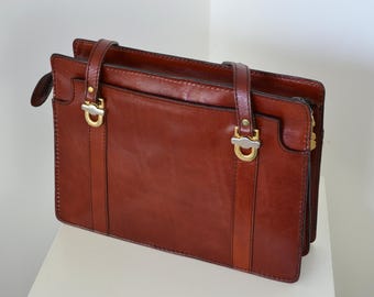 Vintage Mirfor Spanish Leather Shopper Conker Brown Multi Compartment