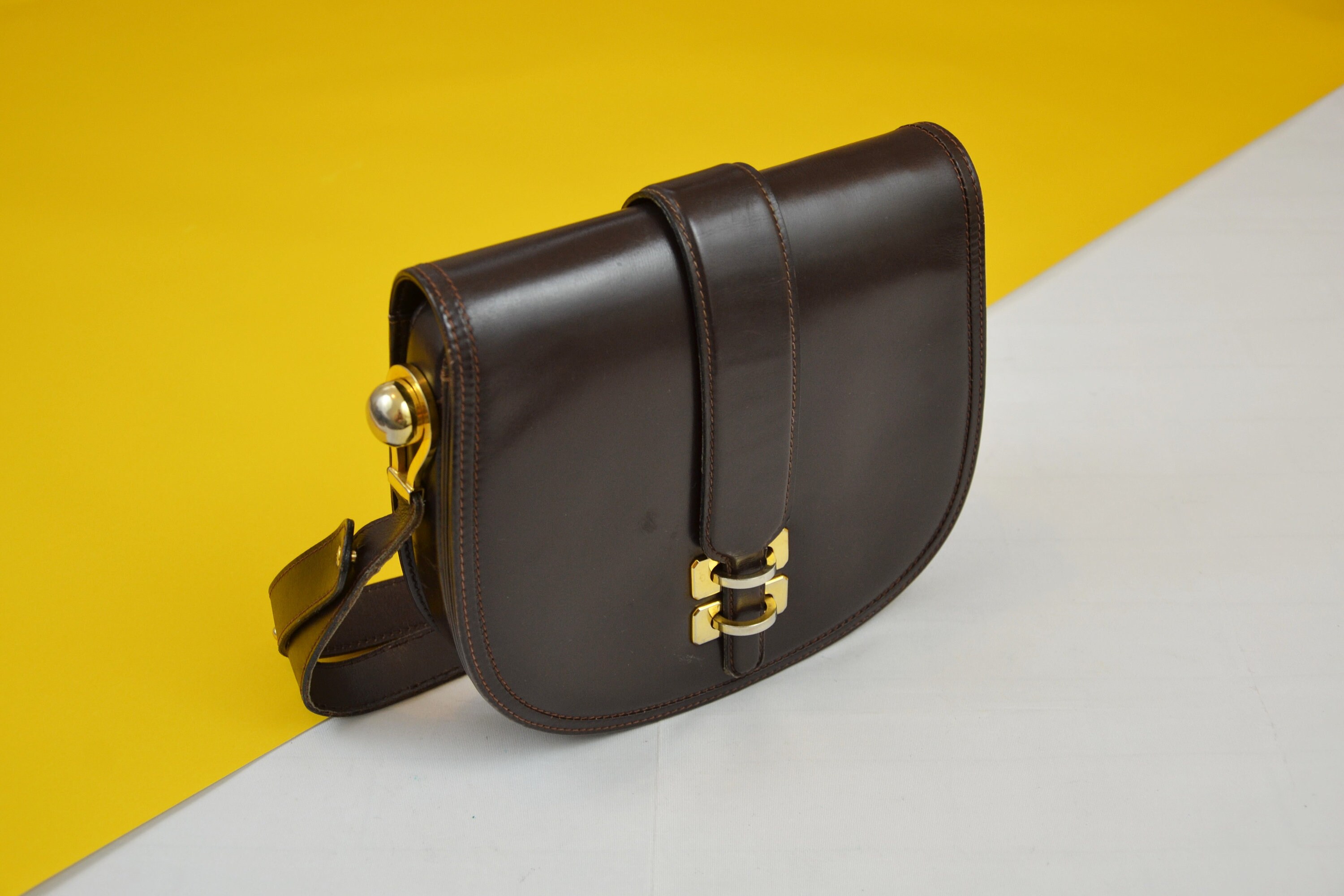 Vintage Soft Leather Saddle Bag Gold Dome Etsy