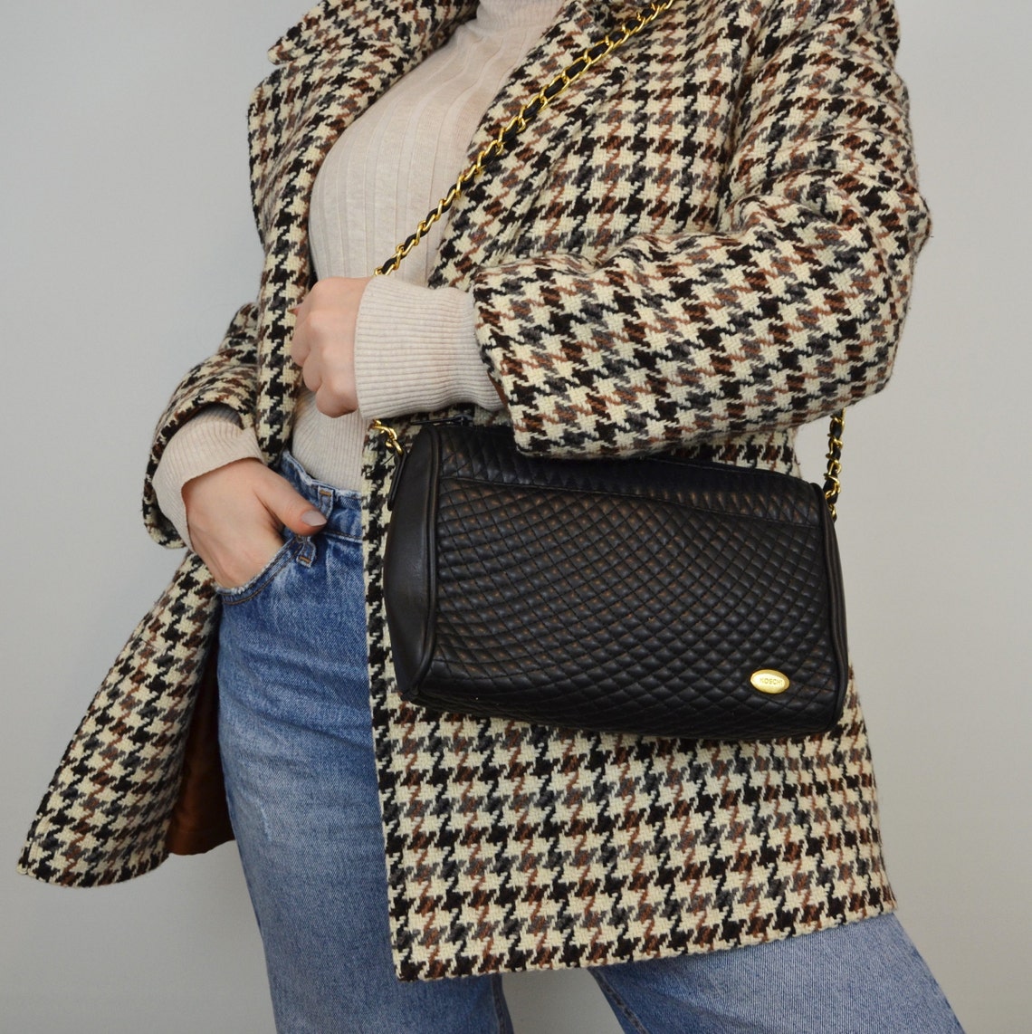 Vintage Koschi Quilted Shoulder Bag Gold Chain Strap Etsy