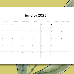 Calendrier mensuel 2025 デジタル à imprimer en français // 12 mois de janvier 2025 à décembre 2025 // フォーマット A4 // シンプルなミニマリスト