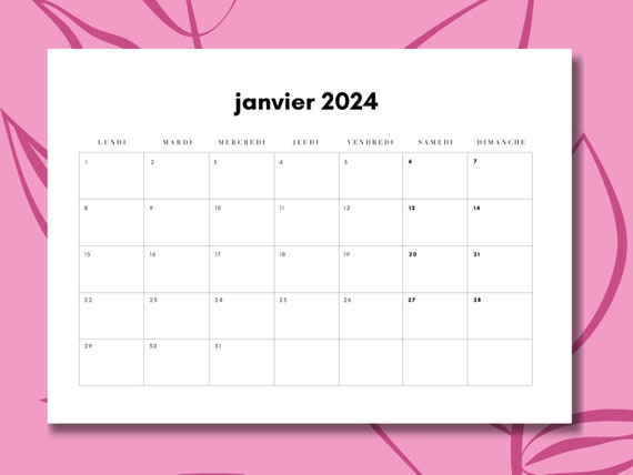 Calendrier 2024 mensuel à imprimer