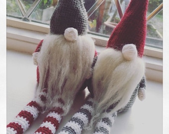 Handmade crochet Scandinavian gnome elf ornament!! 15 x 4 inches !