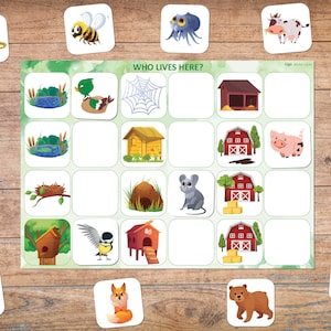 Animals and Homes Matching Activity, Who Lives Here? Associations