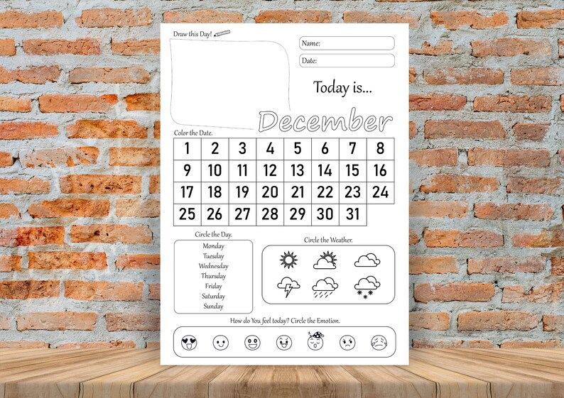 Preschool Calendar Worksheets Printable Kids Monthly Digital Etsy