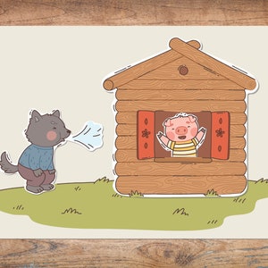 Historia de los 3 Cerditos (Imprimible), Actividad preescolar para la educación en casa - Descarga instantánea en PDF digital