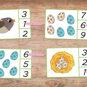 Federzählen und Clipkarten 1-10. Montessori Vorschule Mathematik zum Ausdrucken.