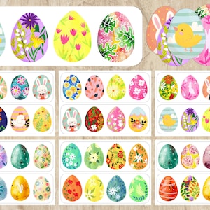 Juego de emparejar huevos de Pascua, actividad de Pascua para niños pequeños, preescolar, emparejar patrones, carpeta de aprendizaje, imprimible, actividad para niños