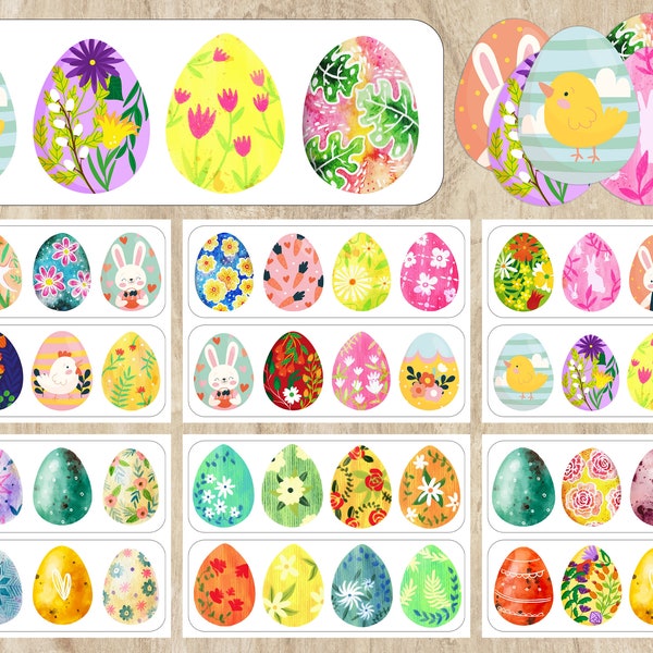 Easter Eggs Matching Game, Easter Activity, Toddler, Preschool, Patterns Match,Learning Binder, Printable,Activity For Kids