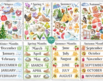Months of the Year & 4 Seasons Printable, 4 Seasons, Spring Summer Autumn Winter, Homeschool,  Preschool, Kindergarten