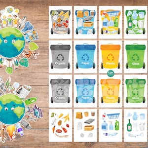 Earth Day Recycle Sort, Waste Sorting Busy Book Printable Game, Trash Sorting, Garbage Recycle, Preschool Game, Earth day, Environment Game