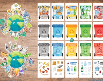 Earth Day Recycle Sort,Waste Sorting Busy Book Printable Game,Trash Sorting,Garbage Recycle,Preschool Game,Earth day,Environment Game