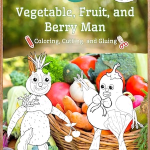 Vegetable Man, Vegetables Activity, Vegetables craft, Cut and glue, Vegetables coloring, Harvest craft, Thanksgiving printable, Motor skills