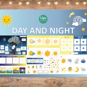 Day and Night preschool toddler activities, Busy binder,Homeschool activities, toddler printable book, Sort into day and night, Sun and Moon