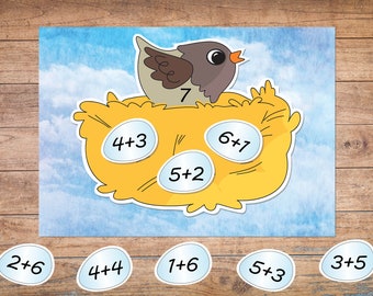 Bird nest addition,Seasonal math activity,Spring themed math centers,springtime activity for practicing addition,Spring counting,Counting