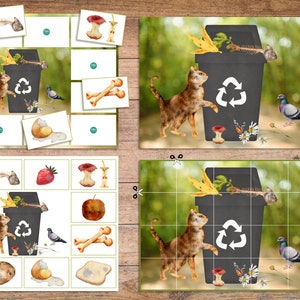 リサイクル ゴミの分別学習ゲーム 仕分けゲーム モンテッソーリ PDF 印刷テンプレート ゴミサイクル絵カード、ゴミパズル、アースデー